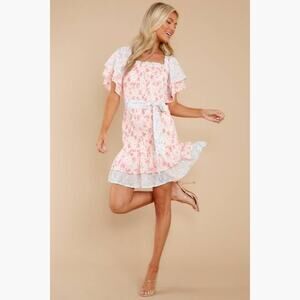 NWT AURA "Sugar Rush" Flutter Sleeve Floral Print Mini Dress (Pink | Size S)